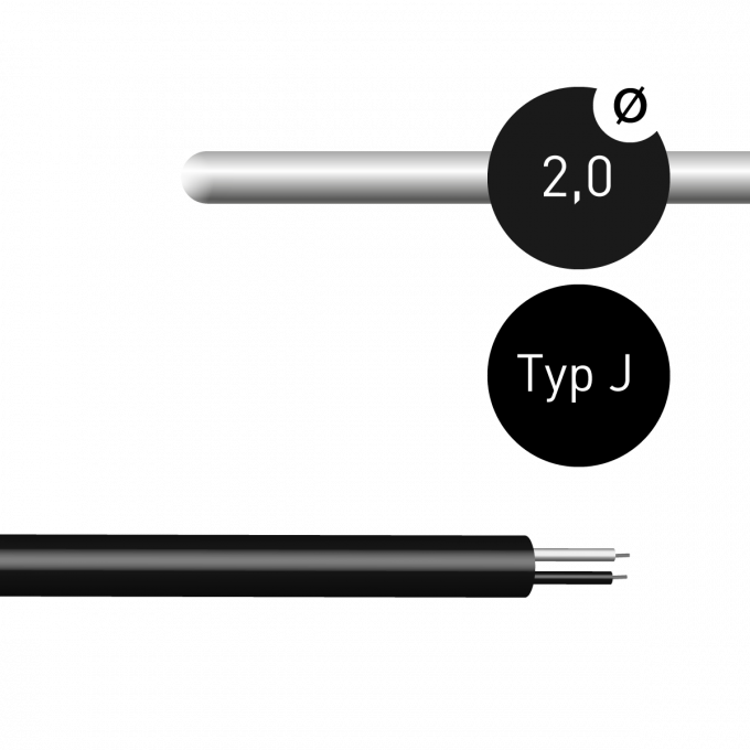 Mantelthermoelement 2,0mm Typ J Fe-CuNi mit Thermoleitung 2m und freien Enden