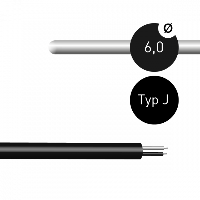Mantelthermoelement 6,0mm Typ J Fe-CuNi mit Thermoleitung 2m und freien Enden
