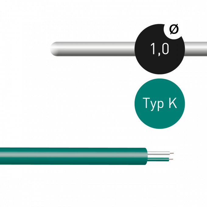 Mantelthermoelement Typ K 1,0mm NiCr-Ni mit Thermoleitung 2m und freien Enden