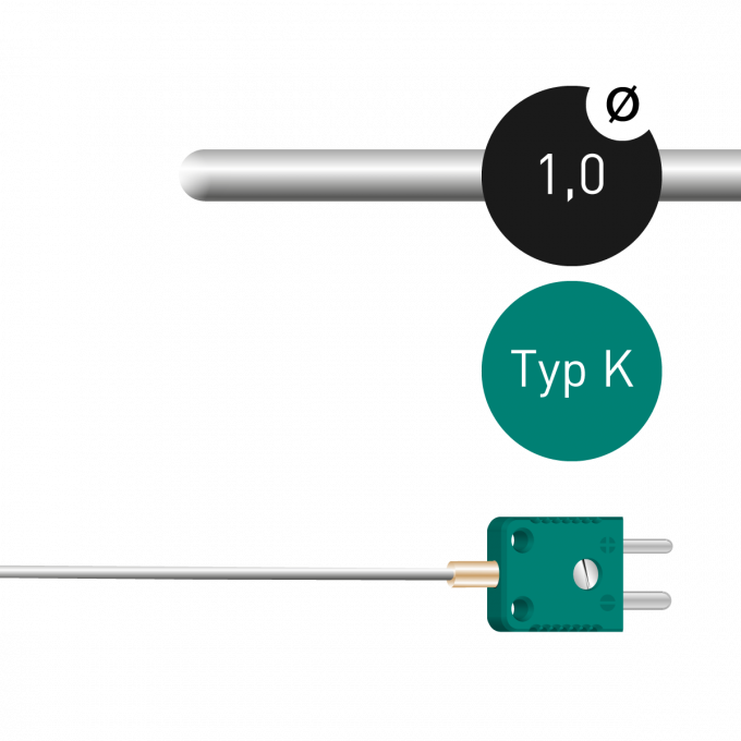 Mantelthermoelement Typ K 1,0mm NiCr-Ni mit Miniaturstecker