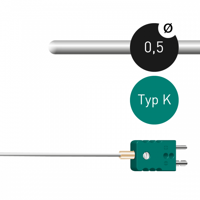 Mantelthermoelement Typ K 0,5mm NiCr-Ni mit Standardstecker
