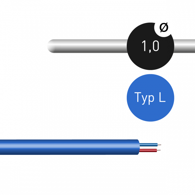 Mantelthermoelement 1,0mm Typ L Fe-CuNi mit Thermoleitung 2m und freien Enden